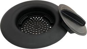 FLI Products Flex Strainer DPFS1010-1 2-N-1 Kitchen Sink Strainer and Drain Stopper All in One Fits All 3-1/2 Drains and Disposals, 5-1/4 Diameter, USA MADE Thermoplastic Material Black
