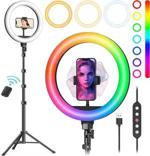 10 Ring Light with Stand 72 Tall & Phone Holder 38 Color Modes Selfie Light with Tripod Stand Stepless Dimmable/Speed LED Ring Light for iPhone & Android YouTube Makeup TIK Tok