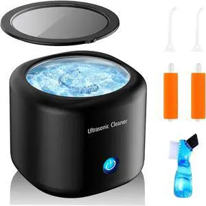 Raymnmod Ultrasonic Cleaner for Dentures, Invisalign, Mouth Guard, Aligner, Whitening Trays, 43kHz 180ML Portable Ultrasonic Jewelry Cleaner Ultrasonic Retainer Cleaner for Home and Travel Use Black