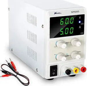 60V 5A DC Bench Power Supply Variable 3-Digital LED Display with CC/CV Mode- Free Alligator Leads for Repair, Lab, DIY Tool, Electronic Research, Powering Ebike, Tinkering