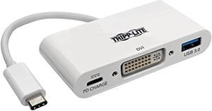 Tripp Lite USB C to DVI Multiport Video Adapter Converter 1080p w/ USB-A Hub and USB-C PD Charging Port, Thunderbolt 3 Compatible, USB Type C, USB Type-C (U444-06N-DU-C)