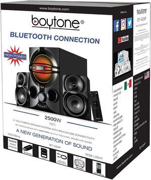 Boytone BT-324F, 2.1 Bluetooth Powerful Home Theater Speaker Systems, with FM Radio, SD USB Ports, Digital Play Back, 40 Watts, RGB Light, Full Function Remote Control, Smartphone, Tablet
