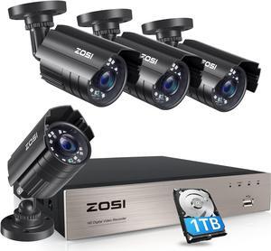ZOSI 1080P Security Camera System with 1TB Hard Drive H.265+ 8CH 5MP Lite HD-TVI Video DVR Recorder with 4X HD 1920TVL 1080P Indoor Outdoor Weatherproof CCTV Cameras ,Motion Alert,Remote Access