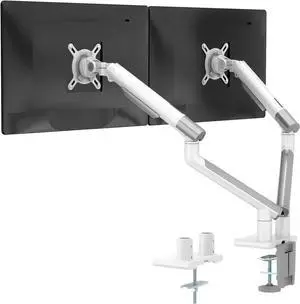 Dual Monitor Stand White Arms VESA Mounts, for 2 Monitors, Mechanical Spring Tension Indicator Fully Adjustable Bracket, Up to 32 inch, 22lbs Weight Capacity (MATI002-W), White