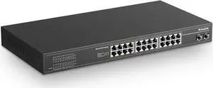 MokerLink 26 Port Gigabit PoE Switch, 24 Gigabit PoE+ Ports, 2 Gigabit SFP Uplink, 300W IEEE802.3af/at, Fanless Rackmount Unmanaged Plug and Play Ethernet Switch