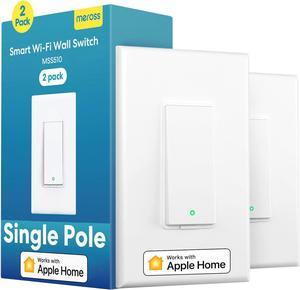 Meross Smart Light Switch Supports Apple HomeKit, Siri, Alexa, Google Assistant & SmartThings, 2.4GHz Wi-Fi Light Switch, Neutral Wire Required, Single Pole, Remote Control Schedule, 2 Pack