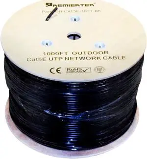 OUTDOOR CAT5E UTP 1000FT DIRECT BURIAL ETHERNET LAN NETWORK CABLE BLACK WOODEN
