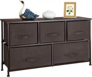 5 Drawers Extra Wide Dresser Storage Tower Chest Closets Bedroom Entryway Brown