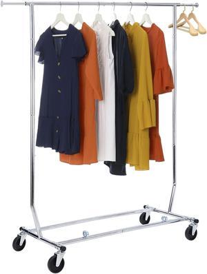 Heavy Duty Rolling Clothes Garment Rack Clothing Stand Adjustable Height W/Wheel