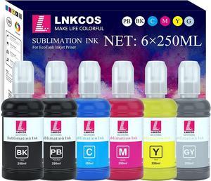 LNKCOS 6250ML Sublimation Ink for Epson EcoTank ET8500 ET8550 Printers 6 Color BK PB C M Y K Grey
