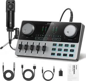 Donner Podcast Equipment Kit Condenser Microphone w/ Audio Interface, Soundboard