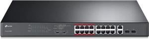 TP-Link 16 Port 10/100Mbps Fast Ethernet PoE Switch | 16 PoE+ Ports @194W, w/ 2 Uplink Gigabit Ports + 2 Combo SFP Slots | Limited Lifetime Protection | Extend Mode | Priority Mode (TL-SL1218MP)