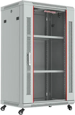 Network Data Cabinet - 18U Rack Mount - Wall Mount IT Rack - Locking - Server Rack - 24-Inch deep Data Rack - Gray Server Cabinet - POWERBAR/Fan/Shelf/Feet/for Servers - A/V (18U 24"x24"x35")