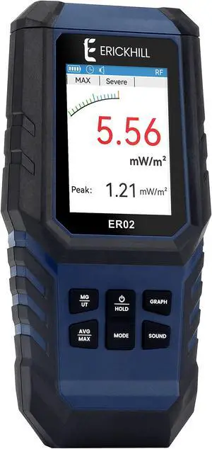 ERICKHILL EMF Meter,3-in-1Rechargeable Digital Electromagnetic Field Radiation Detector for EF RF MF,5G Cell Tower, WiFi Signal Detector, for Home&Office EMF Inspections, and Ghost Hunting
