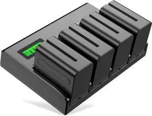 4 Pack Batteries and 4-Channel Charger for Sony NP-F970, NP-F960, NP-F950, NP-F930, NP-F770, NP-F750, NP-F570, NP-F550
