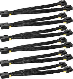 16AWG GPU VGA 8 Pin PCIE Splitter to Dual 8 Pin(6+2) Power Adapter Cable,Pci Express Graphics Card GPU 8Pin Extension Power Sleeved Cable 9inch 6 Pack