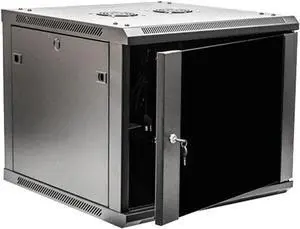 9U Deluxe IT Wallmount Cabinet Enclosure 19-Inch Server Network Rack with Locking Glass Door 24-Inches Deep Black with Shelves