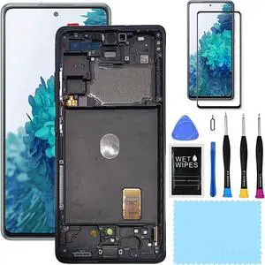 AMOLED For Samsung Galaxy S20 FE 5G screen replacement kit for samsung s20FE screen replacement LCD Display Touch Screen Digitizer SM-G781U1/DS G781A G781W 6.5 inch (Black With Frame)