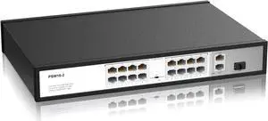 16 Port PoE Switch, 16 PoE+ 100Mbps Ports with 2 Gigabit Uplink Ethernet Ports, 1 SFP, Unmanaged Plug and Play, Each Port Up to 30W, High Power 300W, 803.af/at Compliant, Rack Mount
