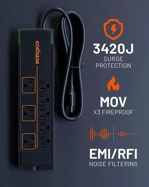 8 Outlet Surge Protector Power Strip - Slim Design Can Power & Protect Your Entire TV, Office, Or Gaming Setup - Advanced Surge Suppressor with 3420 Joules of Protection