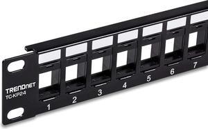 TRENDnet 24-Port Blank Keystone 1U Patch Panel, 1U 19" Metal Rackmount Housing, Recommended With TC-K25C6 & TC-K50C6 Cat6 Keystone Jacks (Sold Separately), Black, TC-KP24