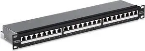 TRENDnet 24-Port Cat6A Shielded Patch Panel, 1U 19" Metal Housing, 10G Ready, Cat5e,Cat6,Cat6A Compatible, Cable Management, Color-Coded Labeling for T568A and T568B Wiring, Black, TC-P24C6AS