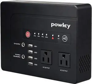 powkey 200Watt Portable Power Bank with AC Outlet, Rechargeable Backup Lithium Battery, 110V Pure Sine Wave AC Outlet for Outdoor RV Trip Travel Home Office Emergency