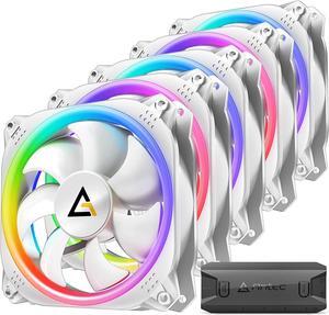 RGB Case Fans, 120mm RGB Fan, 5V-3PIN Addressable RGB Fans 120mm, Motherboard SYNC with 5V-3PIN, 120mm Fan 5 Packs with Controller, Prizm White Series RGB Fans