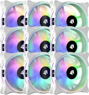 FS-9002 Pro 20+6LED(in and Outside Light efect) ARGB White 120mm Pwm Case Fan with 5V PWM Motherboard Sync/Analog Controller (9 Pack)