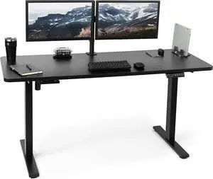 Electric Height Adjustable 60 x 24 inch Memory Stand Up Desk, Black Solid One-Piece Table Top, Black Frame, Standing Workstation with Preset Controller, DESK-KIT-1B6B