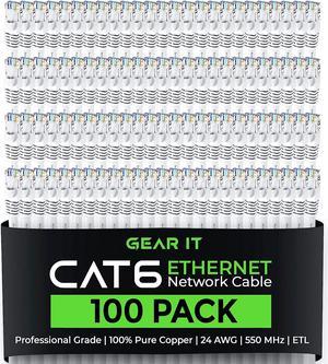 GearIT 100-Pack, Cat 6 Ethernet Cable Cat6 Snagless Patch 3 Feet - Snagless RJ45 Computer LAN Network Cord, White - Compatible with 48 Port Switch POE Rackmount 48port Gigabit
