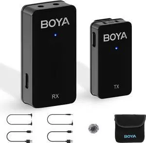 BOYA Wireless Lavalier Microphone 2.4GHz Dual-Channel Compact Lapel On Mic for Vlogging Streaming Interview YouTube for DSLR Camera Smartphone Tablet Laptop 1 Transmitter & 1 Receiver BY-WMic5-M1