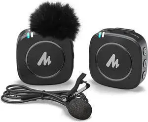 MAONO Compact Wireless Lavalier Microphone, 2.4GHz Dual Lapel Mics with Real-time Monitoring, Gain Adjustment and Mute for Interview, Vlogging, Live Streaming, Phone, Camera (WM820 A1)