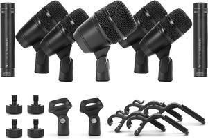 SENWOSI G7 7 Piece (All Metal) Wired Dynamic Drum Mic Kit Kick bass, Tom/Snare Drum and cymbal mics for Performing and Recording Drummers - Comes with, Stand, Thread clamp, etc
