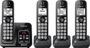Panasonic Expandable Cordless Phone System with Link2Cell Bluetooth Voice Assistant Answering Machine and Call Blocking  4 Cordless Handsets  KXTGD664M Metallic Black