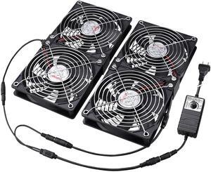 4 x 120mm Mining Rig Server Rack Fan with 100V - 240V AC Power Variable Speed Control, Big Airflow for DIY Cooling CPU GPU,AV Cabinets, TVs Routers. Audio Amplifier, Refrigerator, Home Heater