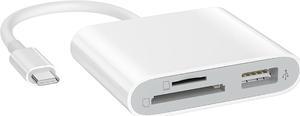USB C to SD Card Reader with USB 3.0 Thunderbolt to Micro SD TF Card Reader 3 in 1 USB-C to Camera Memory Card Adapter USB Adapter for MacBook Pro/Air iMac M1 iPad Pro XPS13/15 RRSITIAU (White)