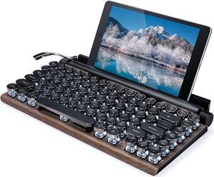 Updated Retro Typewriter Keyboard with White Lighting, Muti-Device Multi-OS Bluetooth & Wired Mechanical Keyboard for Laptops, Vintage Keyboard with Cradle for Mac OS/iOS/Windows/Android