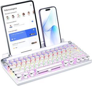 Updated Retro Typewriter Keyboard with RGB Lighting, Muti-Device Multi-OS Bluetooth & Wired Mechanical Keyboard for Laptops, Vintage Keyboard with Cradle for Mac OS/iOS/Windows/Android, White