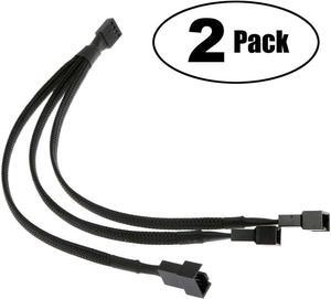 PWM Fan Splitter Adapter Cable Sleeved Braided Y Splitter Computer PC 4 Pin Fan Extension Power Cable 1 to 3 Converter 10 inches (2 Pack)