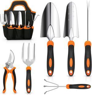 Garden Tool Set, Stainless Steel Heavy Duty Gardening Tool Set, with Non-Slip Rubber Grip, Storage Tote Bag, Outdoor Hand Tools