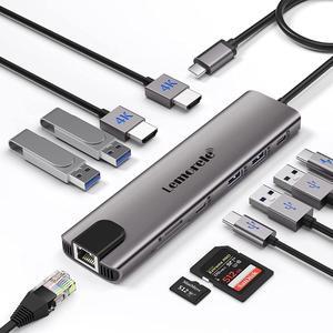11 in 1 USB C Laptop Docking Station Dual Monitor Hub Adapter w/ 2 HDMI 4K, 100W PD, Ethernet, SD/TF, 2 USB 3.0, 2 USB 2.0, USB C 3.0 Data, for MacBook Pro/Air, (Thunderbolt 3) Typc C Laptop
