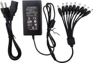 Security Camera Power Adapter with 9-Way Power Splitter, 12V 5A 100V-240V Power Supply, Compatible with Lorex, Samsung, Q-See, Night Owl, Swann and Annke Cameras