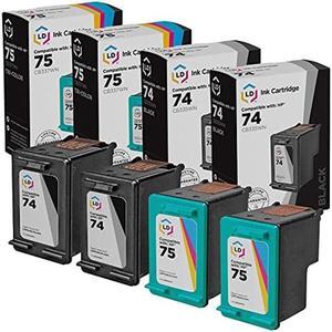 LD Products Remanufactured Ink Cartridge Replacements for HP 74  75 2 Black 2 Color 4Pack for use in DeskJet D4245 D4260 D4263 D4268 D4280 D4360 D4363 D4368  OfficeJet J5725 J5730 J5735 J5738
