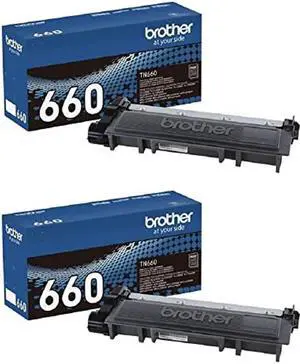 Brother Genuine TN660 2-Pack High Yield Black Toner Cartridge with approximately 2,600 page yield/cartridge