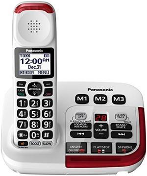 Panasonic Amplified Cordless Phone with Slow Talk, 40dB Volume Boost, 100dB Loud Visual Ringer, Hearing Aid Compatibility, Large Screen and Backlit Keypad - KX-TGM420W - 1 Handset (White)
