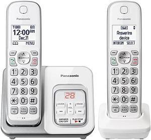 Panasonic DECT 60 Expandable Cordless Phone with Answering Machine and Smart Call Block  2 Cordless Handsets  KXTGD632W WhiteSilver