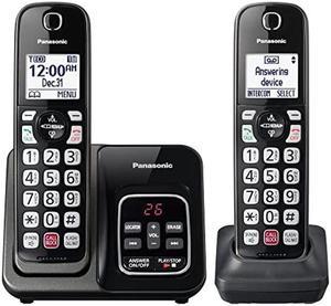 Panasonic Cordless Phone with Answering Machine Advanced Call Block Bilingual Caller ID and Easy to Read HighContrast Display Expandable System with 2 Handsets  KXTGD832M Metallic Black