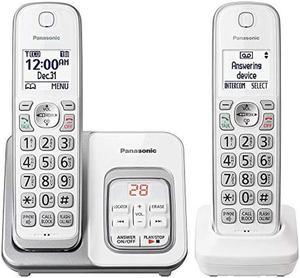 Panasonic DECT 60 Expandable Cordless Phone with Answering Machine and Smart Call Block  2 Cordless Handsets  KXTGD532W WhiteSilver