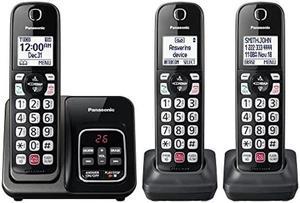 Panasonic Cordless Phone with Answering Machine Advanced Call Block Bilingual Caller ID and Easy to Read HighContrast Display Expandable System with 3 Handsets  KXTGD833M Metallic Black